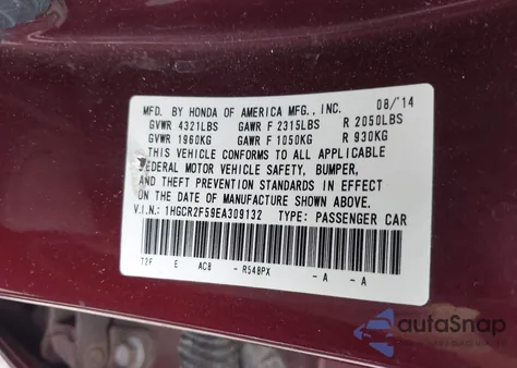 2014 Honda Accord Sport from USA, damaged, VIN 1HGCR2F59EA309132
